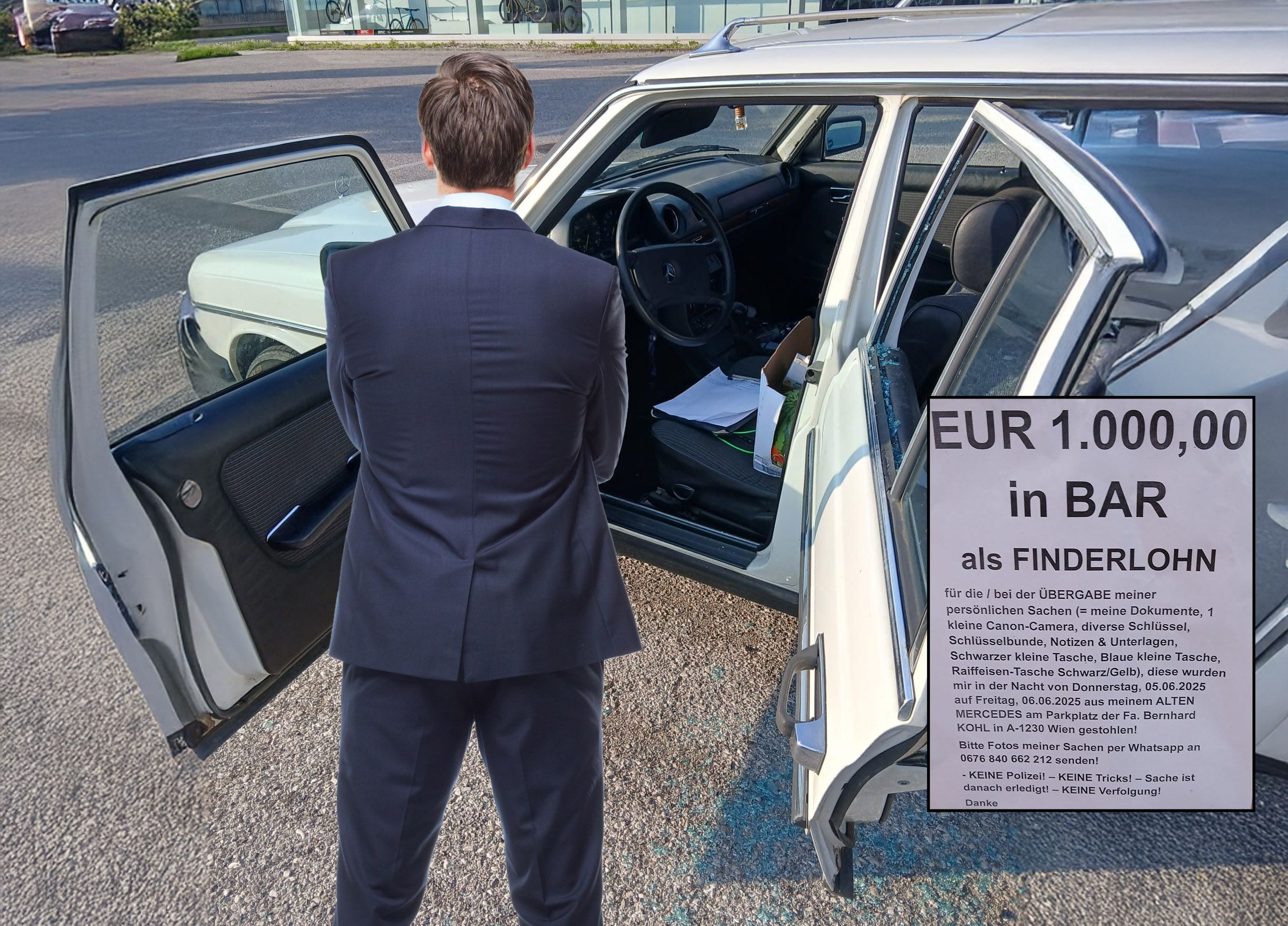 Die Täter schlugen das hintere Fenster auf der Fahrerseite ein, brachen die Türen auf.