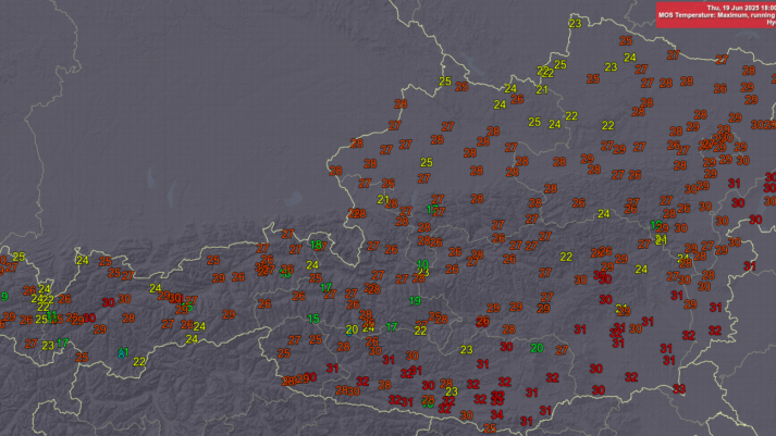 Prognose 24h Temperaturmaximum für Donnerstag