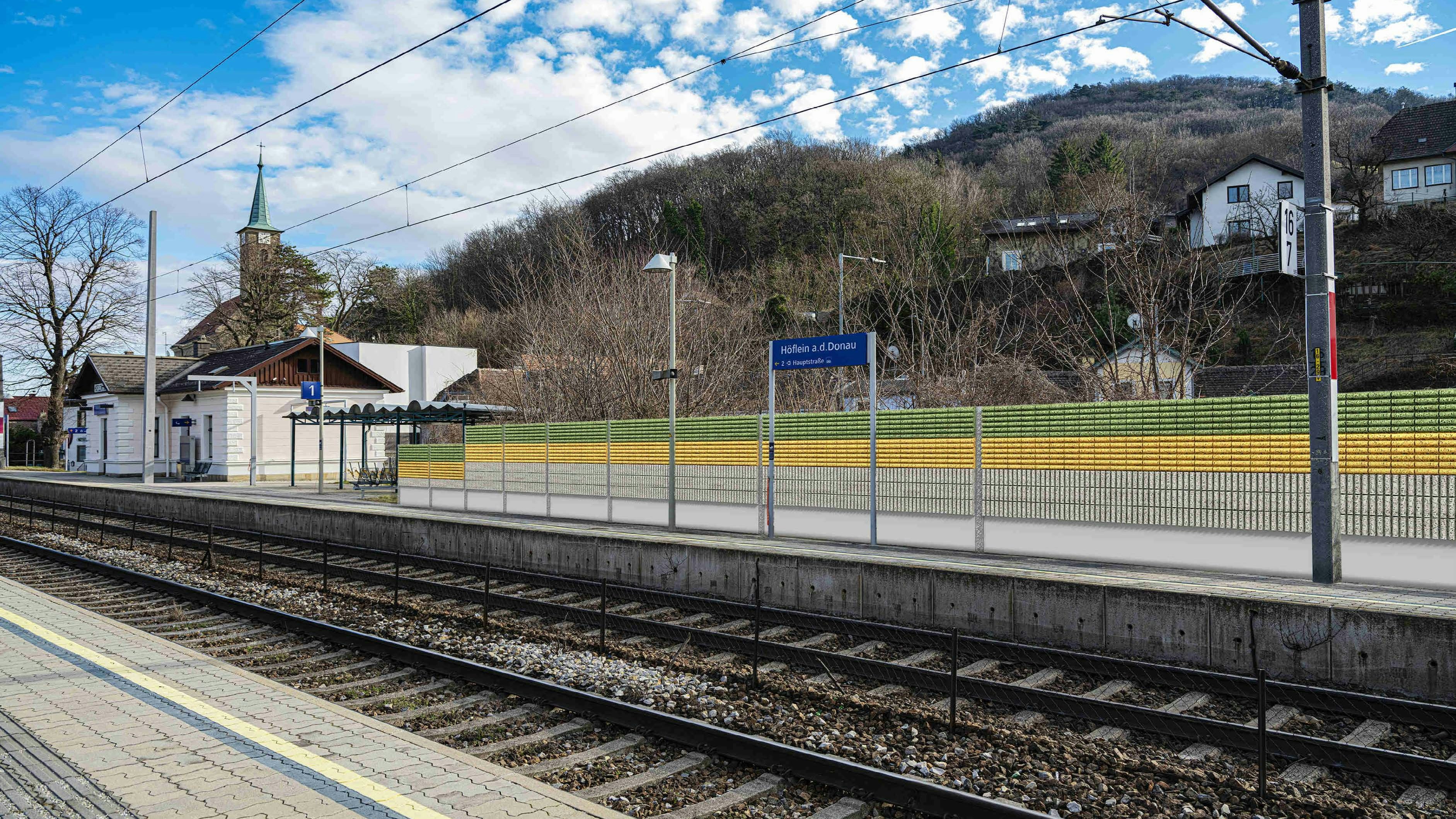 Fotomontage: So stellt sich die ÖBB die künftige Lärmschutzwand in Kritzendorf vor.