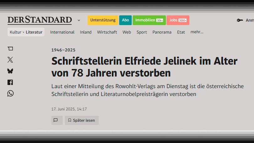 "Der Standard" erklärte Jelinek für tot.
