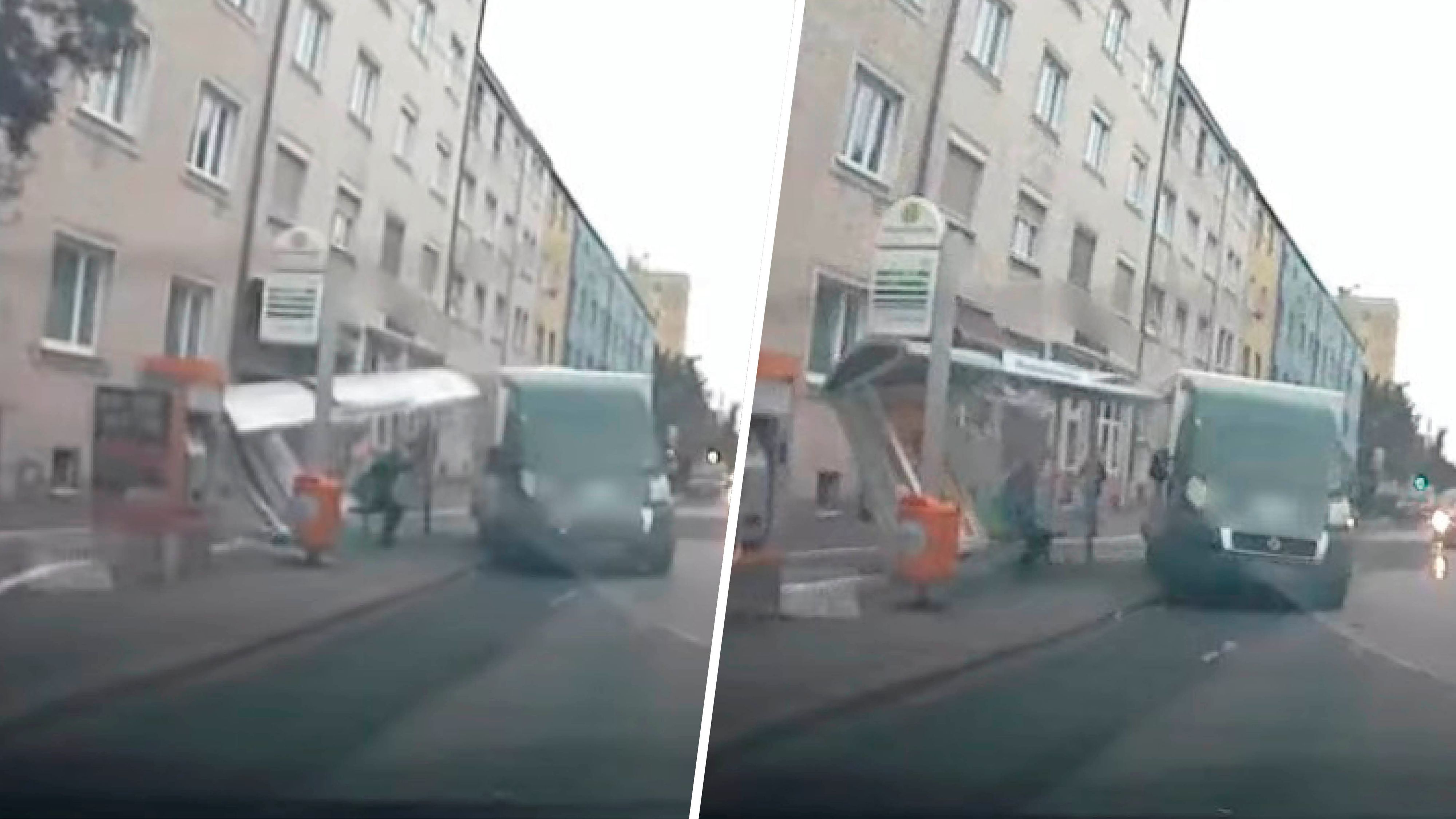 Das Video zeigt, wie der Klein-Lkw in die Haltestelle fährt.