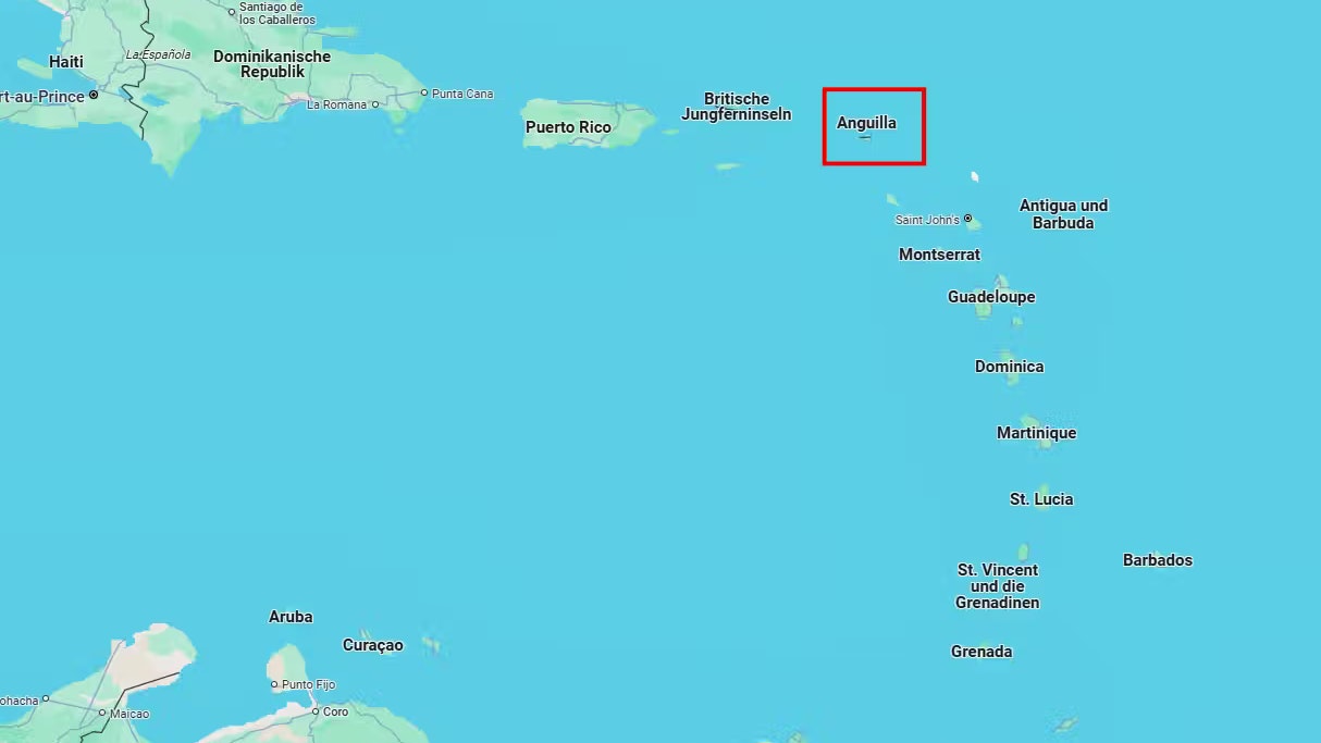 Anguilla befindet sich östlich von Puerto Rico in der Karibik.