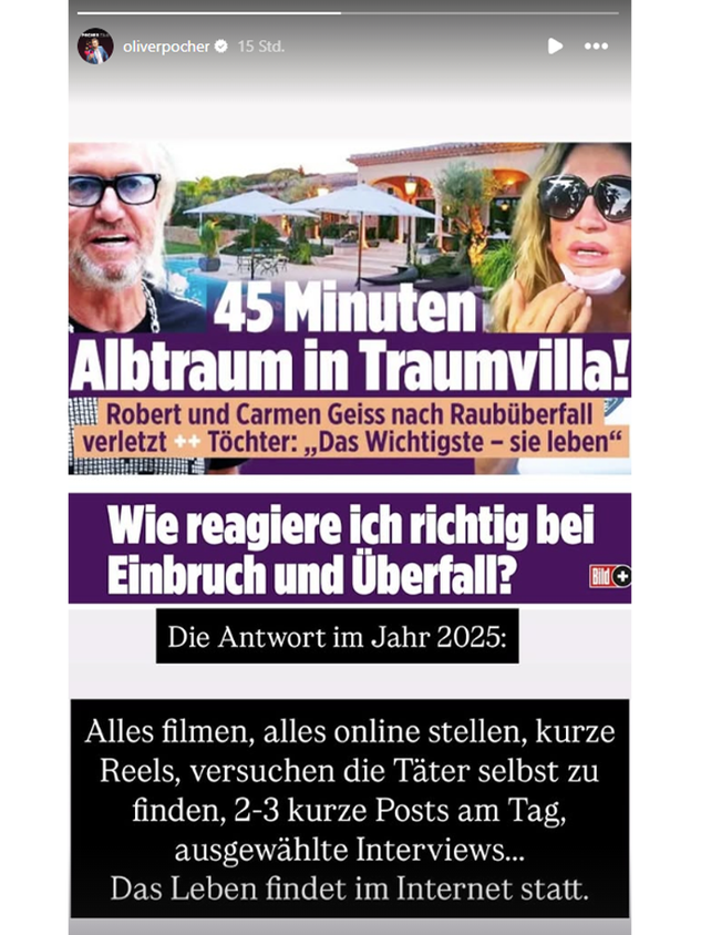 Oliver Pochers Instagram-Story gegen die Geissens.