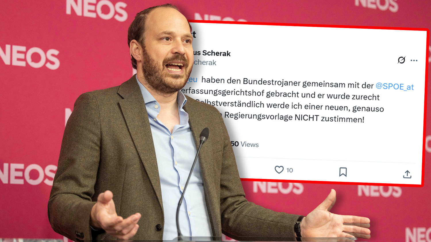 Neos-Klubvize Nikolaus Scherak kritisiert öffentlich die Messenger-Überwachung.