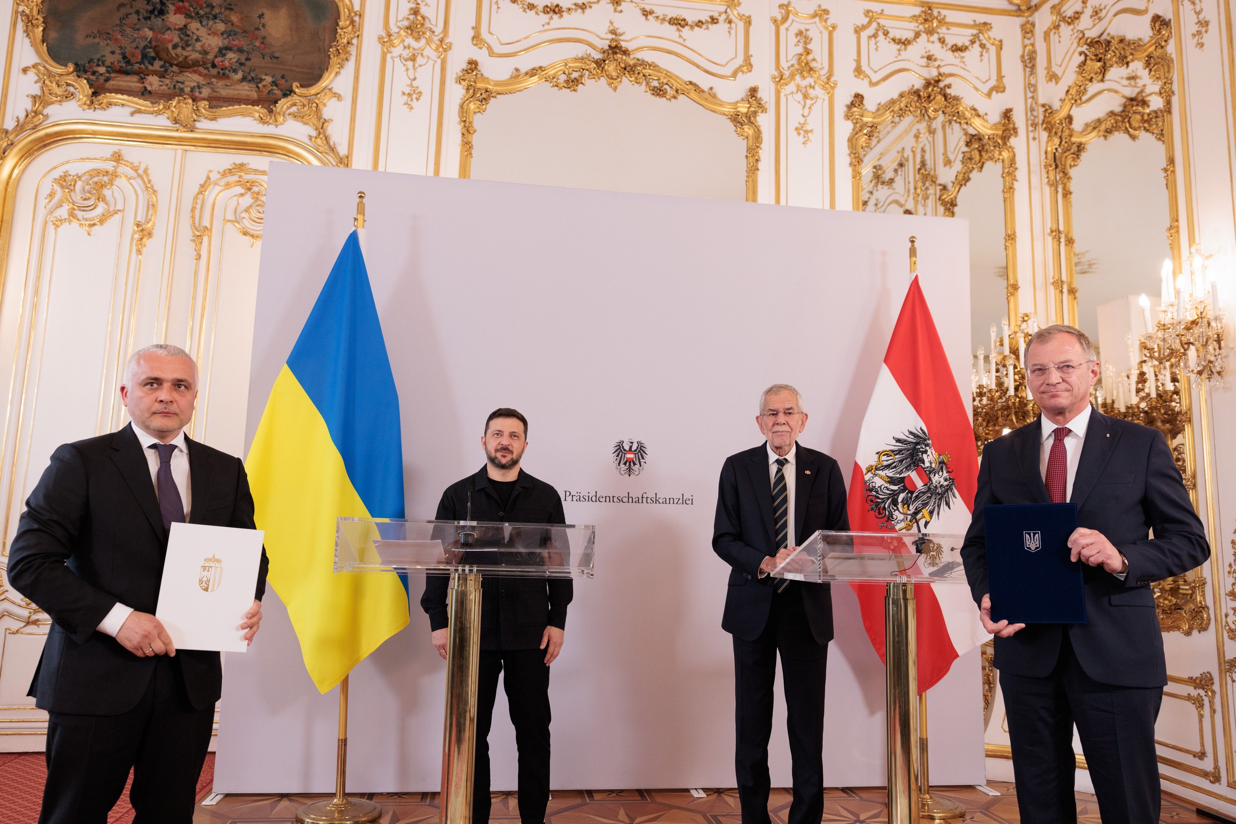 Gouverneur Oleh Kiper, Präsident Wolodymyr Selenskyj, Bundespräsident Alexander van der Bellen, LH Thomas Stelzer
