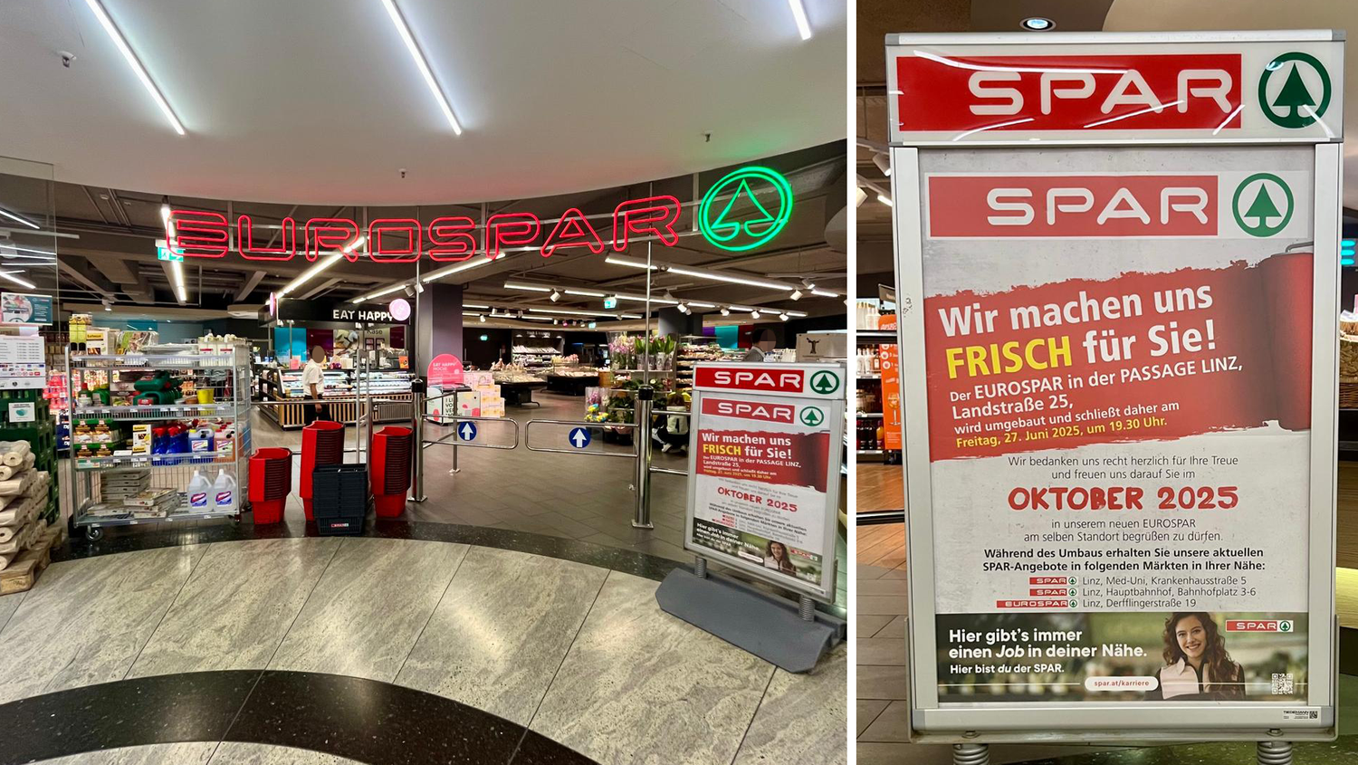 Macht jetzt monatelang zu: der beliebte Eurospar in der Linzer Innenstadt.