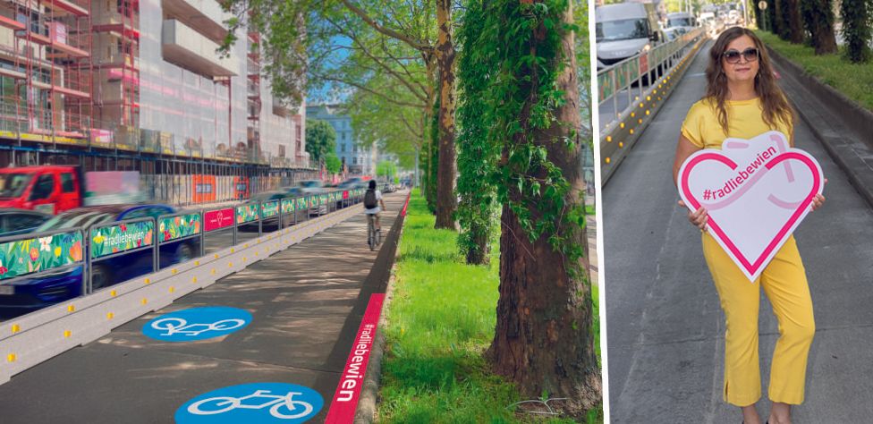 Mobilitätstadträtin Ulli Sima (SPÖ) hat den Radweg heute eröffnet und erstmals befahren.