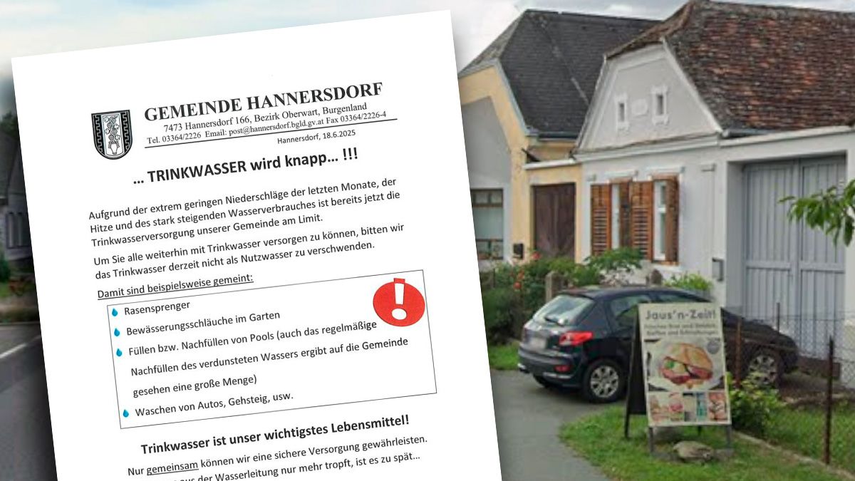 Die Gemeinde Hannersdorf warnt vor drohender Trinkwasserknappheit.