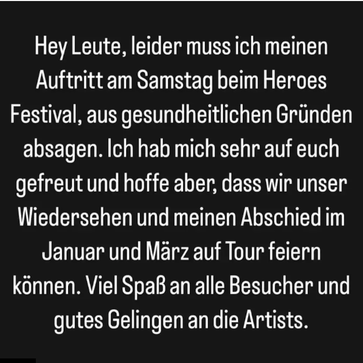 Bushido verkündet, dass er am 21. Juni nicht beim "Heroes Festival" auftreten wird. Das postete er in einer Instagram-Story.