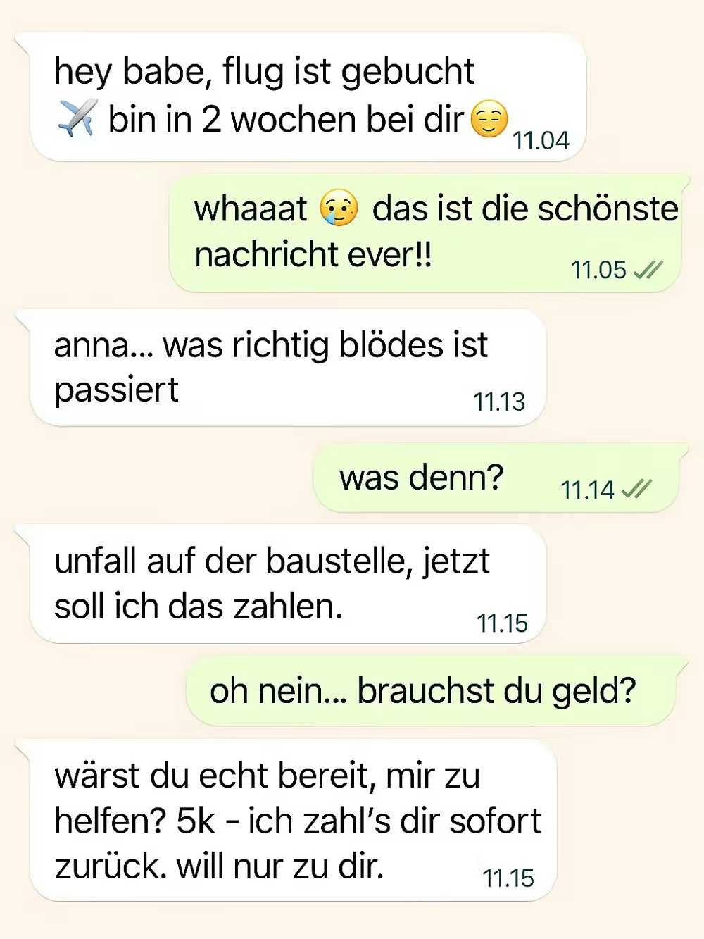 Mit ChatGPT haben wir einen typischen Romance-Scam-Chatverlauf generiert.