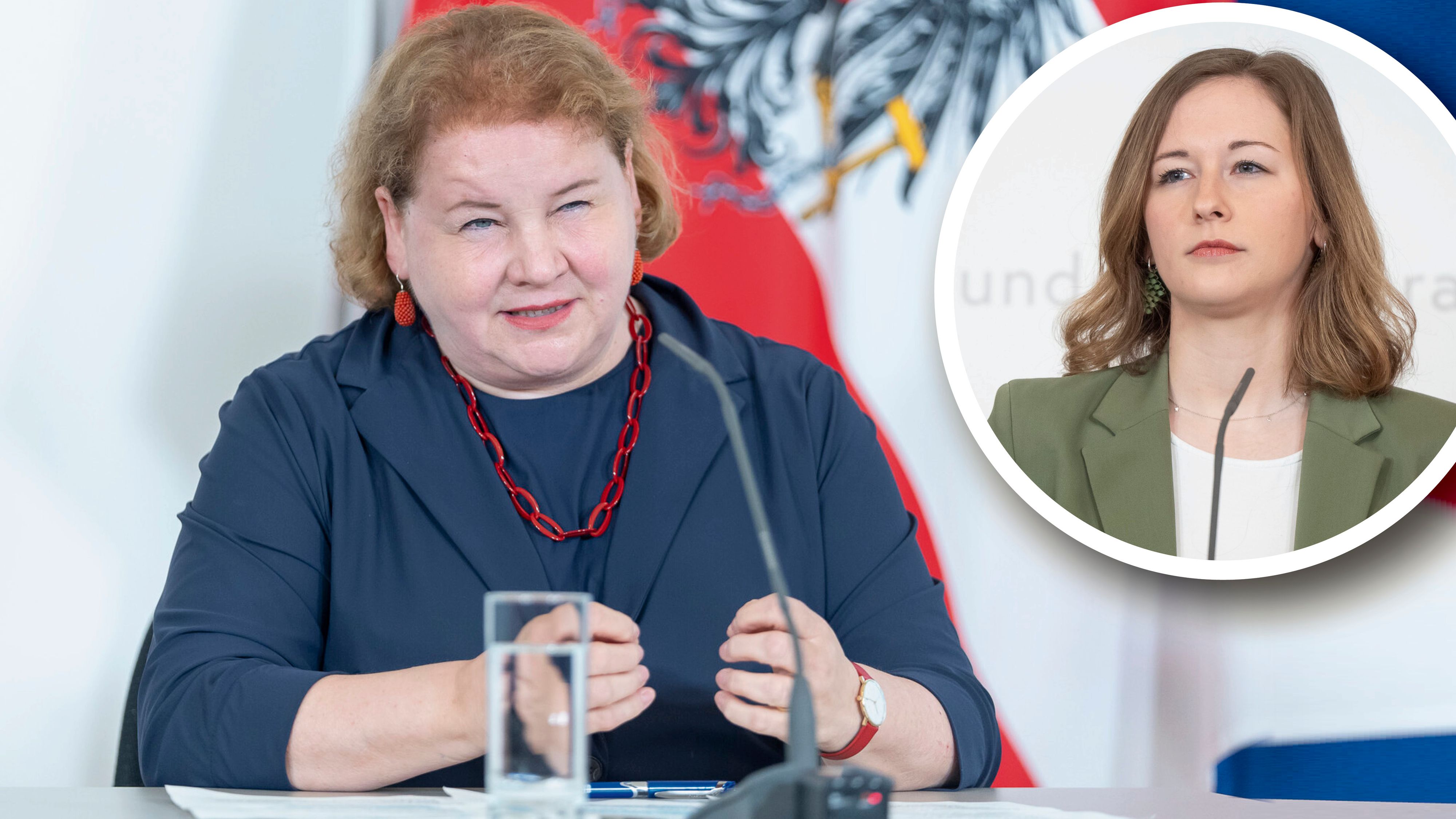 Das Thema Sozialhilfe entzweit Sozialministerin Korinna Schumann (SPÖ) und Integrationsministerin Claudia Plakolm (ÖVP, Kreis).