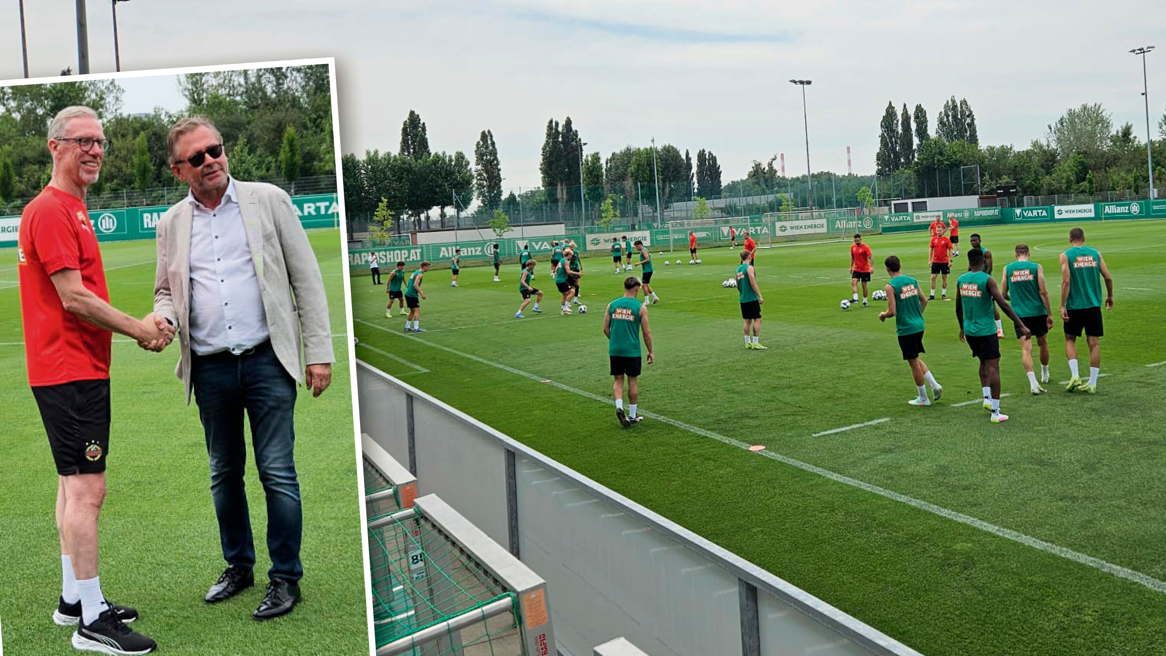 Handshake mit Wrabetz: Stöger startete bei Rapid durch.