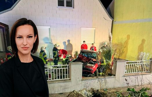 Anwältin Ina-Christin Stiglitz; der Unfallort in Hornstein. Hier landete der Skoda Fabia im Vorgarten.