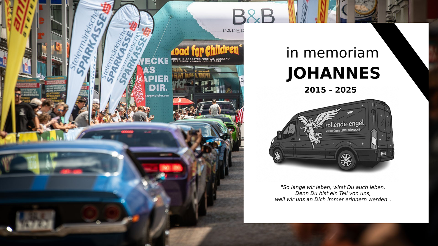 Die Rollenden Engel verabschieden sich von Johannes (10). Bei seiner Wunscherfüllung konnte der Bub nicht mehr live dabei sein.