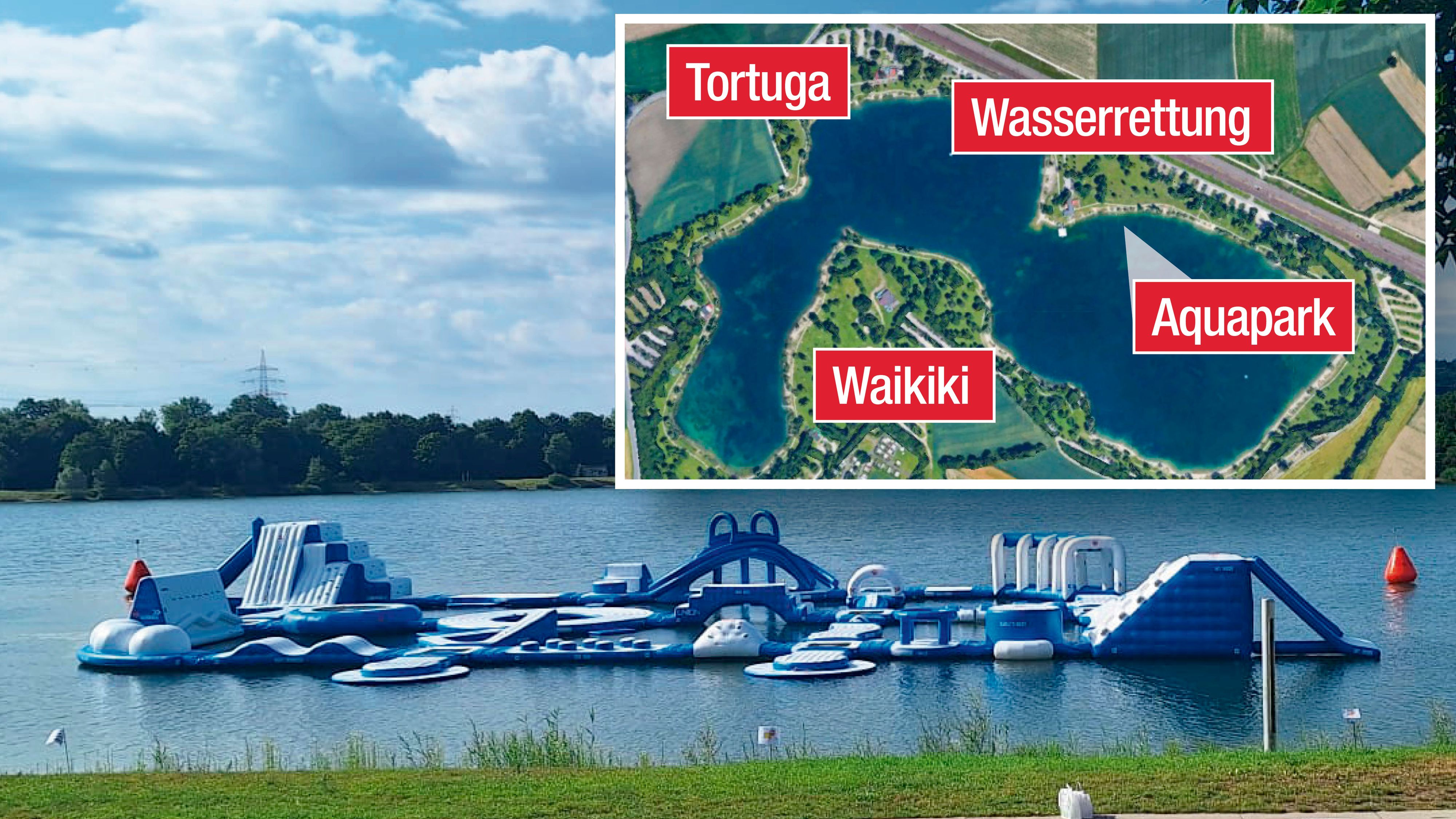 Am Pichlinger See wurde ein neuer Aquapark aufgebaut. Er wird am Donnerstag eröffnet.