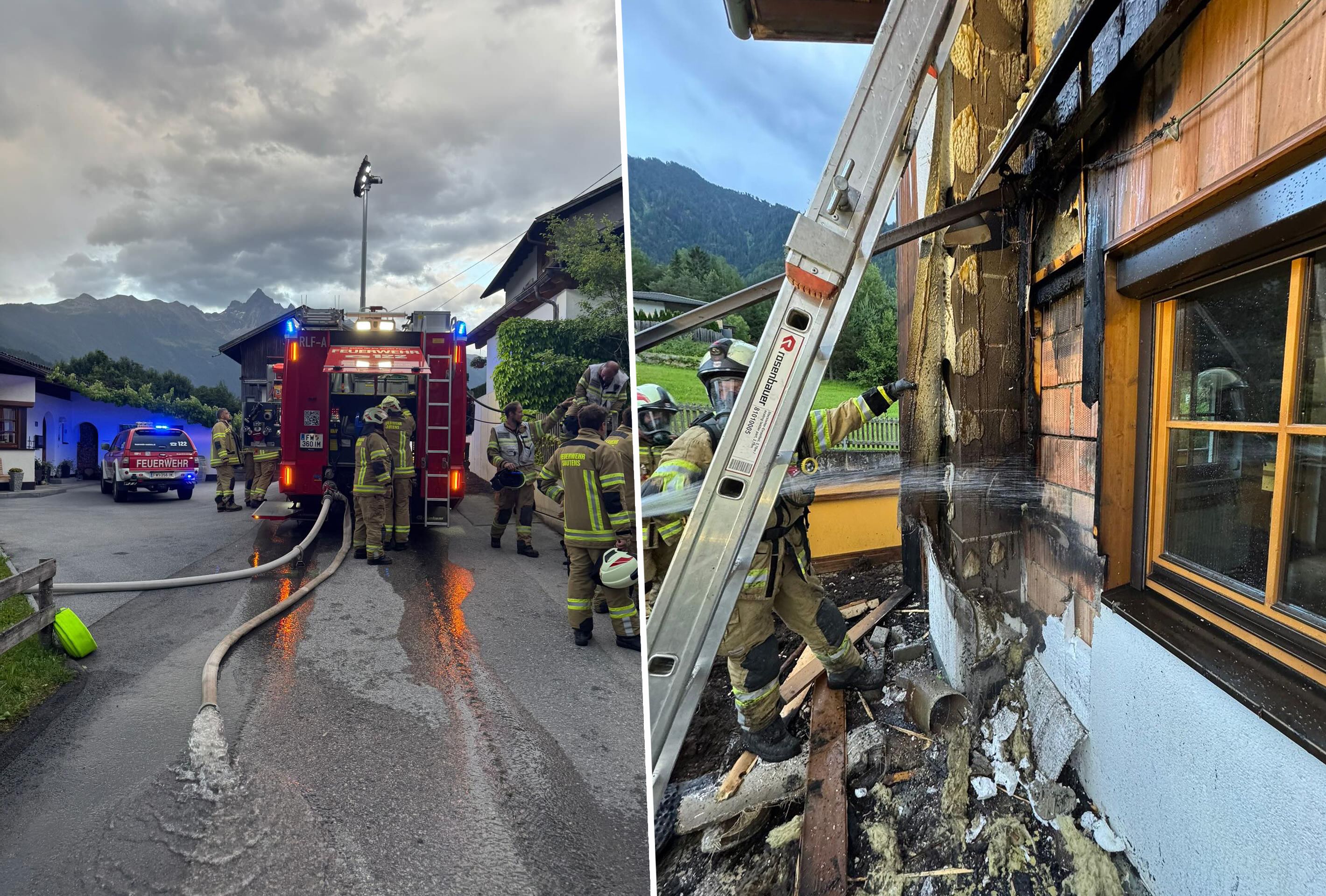 Einsatz in Sautens (Bezirk Imst): Die Feuerwehr kämpfte gegen Flammen, die sich vom Hochbeet auf die Holzfassade des Hauses ausbreiteten.