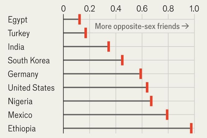 Die Grafik zeigt den "Friendship Score" an: Wie viele Facebook-Freundschaften haben Personen zum jeweils anderen Geschlecht?