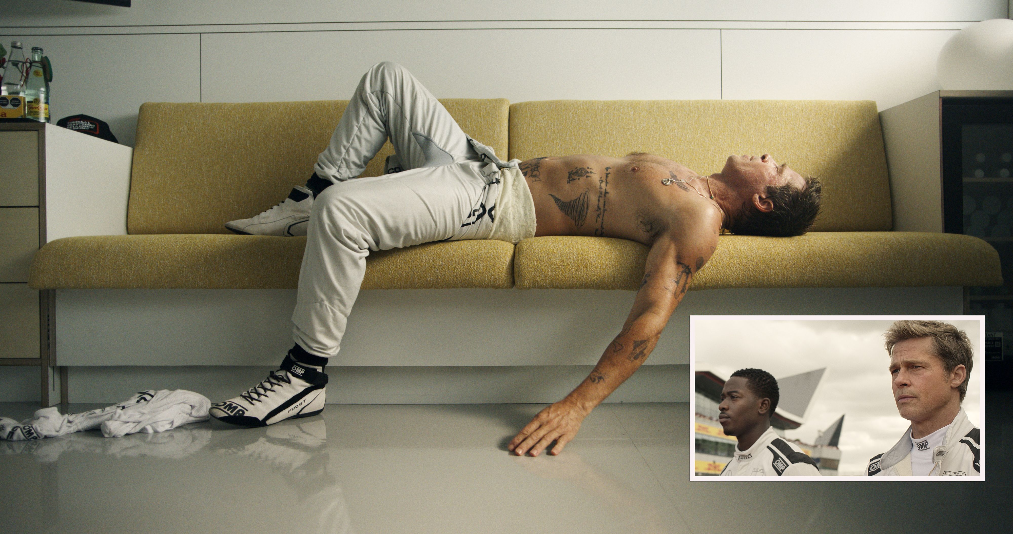 Brad Pitt&nbsp; (o. und r.) kehrt als extrem gut gealterter Rennfahrer in 