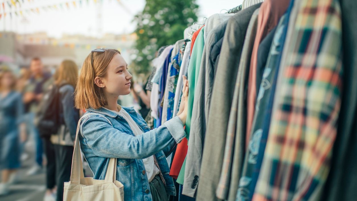 Teenager shopping at a flea market