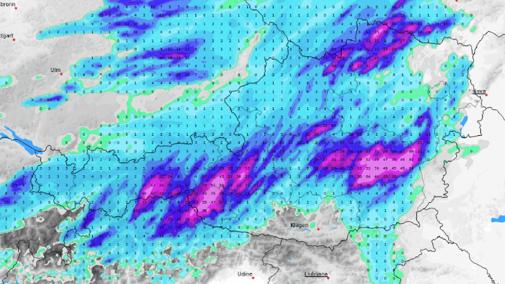 Aktuelle Regenprognose des Modells ICON-D2 für den Donnerstag.