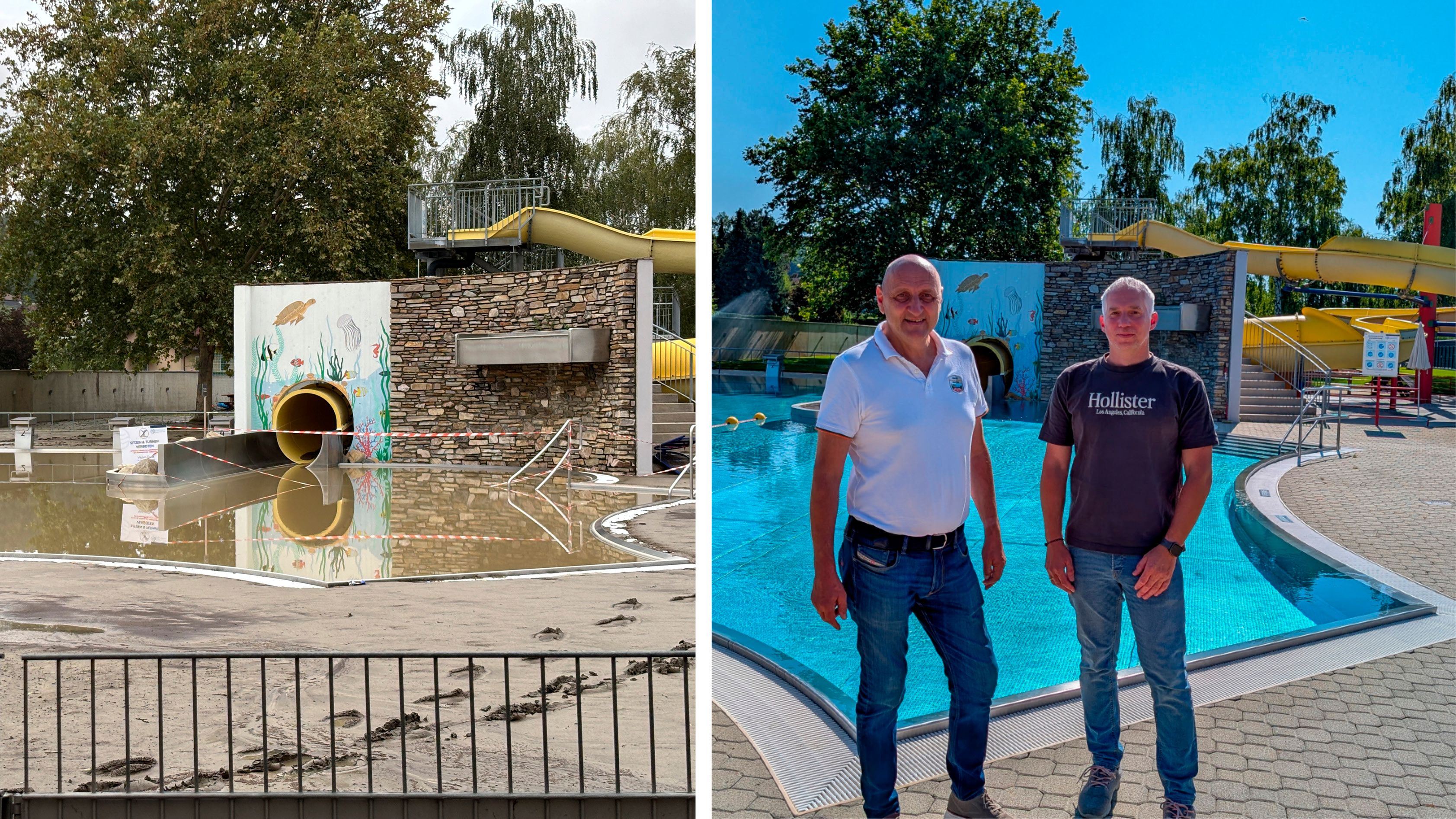 Vom Hochwasser zerstörtes Bad erstrahlt wieder in neuem Glanz.