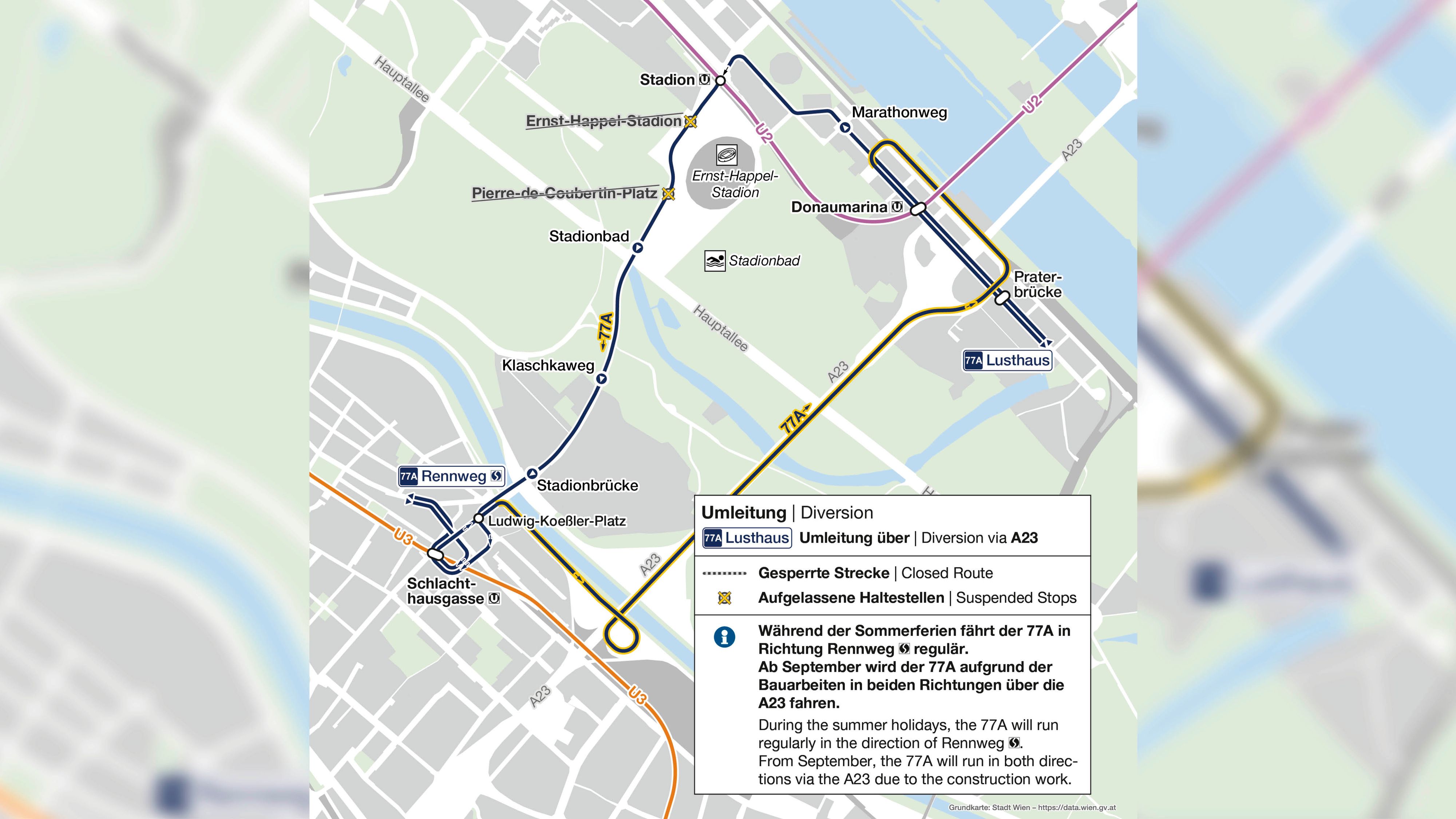 So fährt die Buslinie 77A im Sommer.