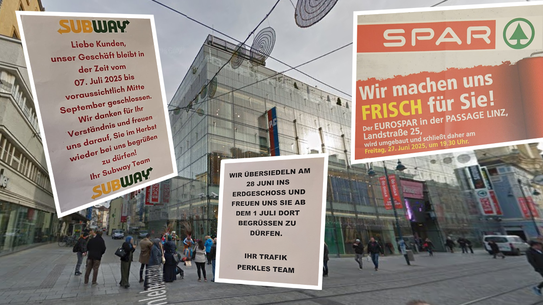 Viele Geschäfte in der Passage in Linz schließen vorübergehend oder müssen umziehen.