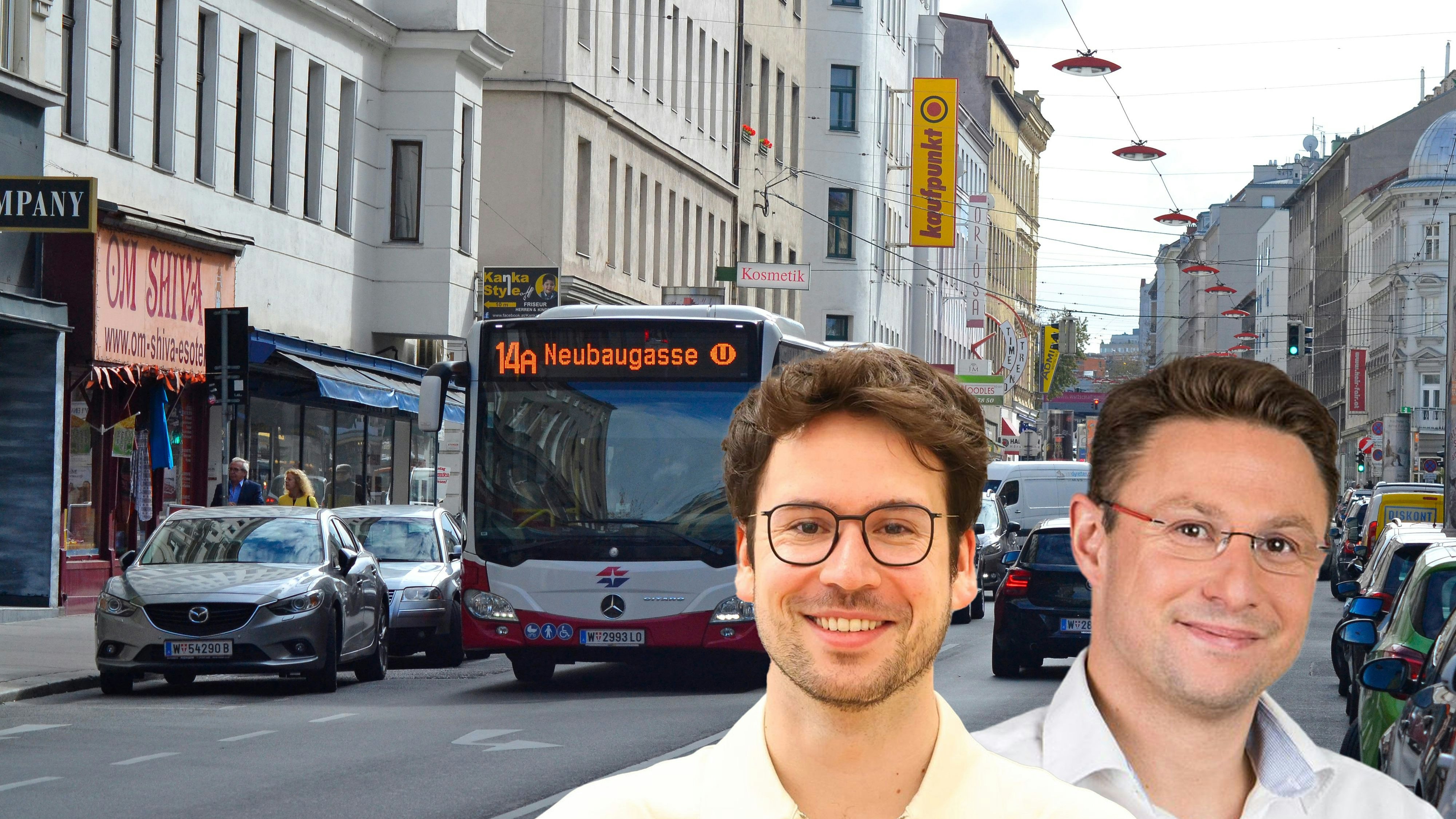 Download von www.picturedesk.com am 27.06.2025 (11:03).  Autobus 14A auf der Reinprechtsdorferstraﬂe, 5. Bezirk, Margareten, 1050 Wien, ÷sterreich, Wiener Linien, Buslinie 14a, ˆffentlicher Verkehr, Gesch‰ftsstraﬂe - 20171007_PD13698 - Rechteinfo: Rights Managed (RM)