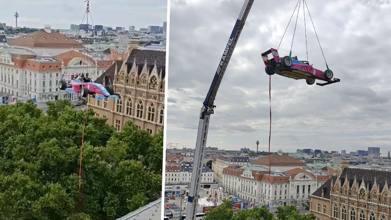 Abgefahren! Bolide hängt jetzt über Wiener Luxus-Hotel