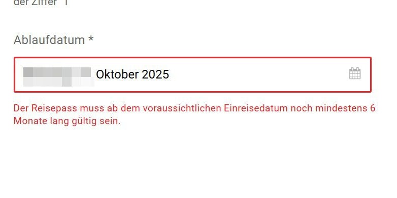 Weil der Pass im Oktober abläuft, konnte das Formular nicht ausgefüllt werden.