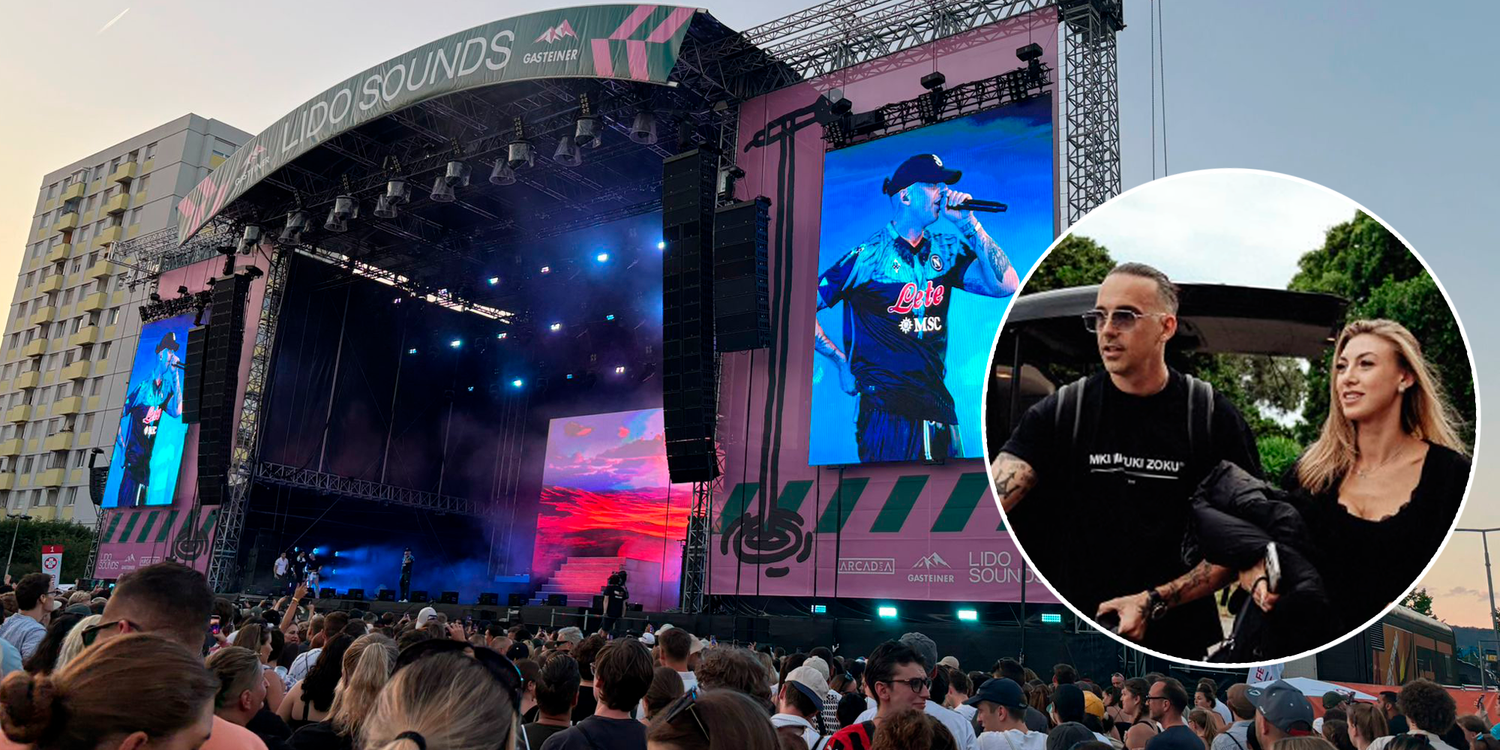 RAF spricht auf der Bühne über seien Freundin.