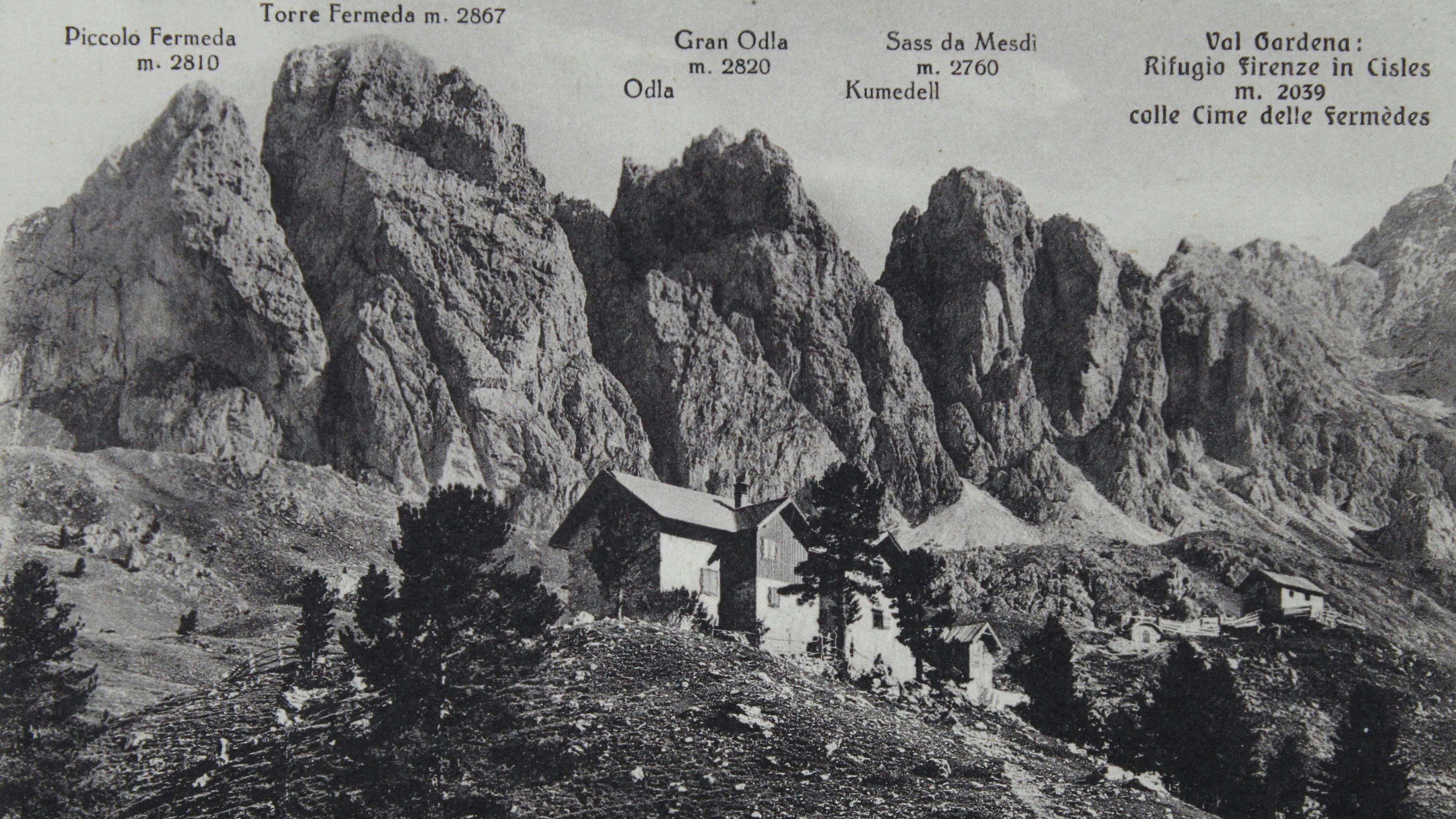 Eine Postkarte aus dem Jahr 1930 mit einer Hütte des italienischen Alpenvereins in Südtirol