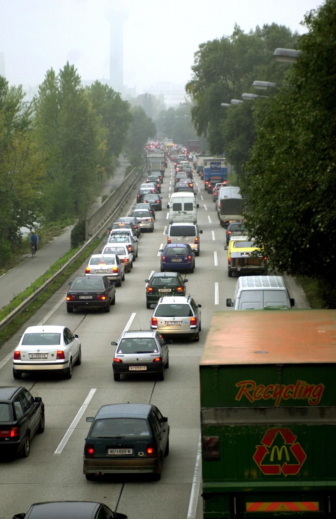 Auf der Spittelauer Lände verursacht eine Baustelle Stau.