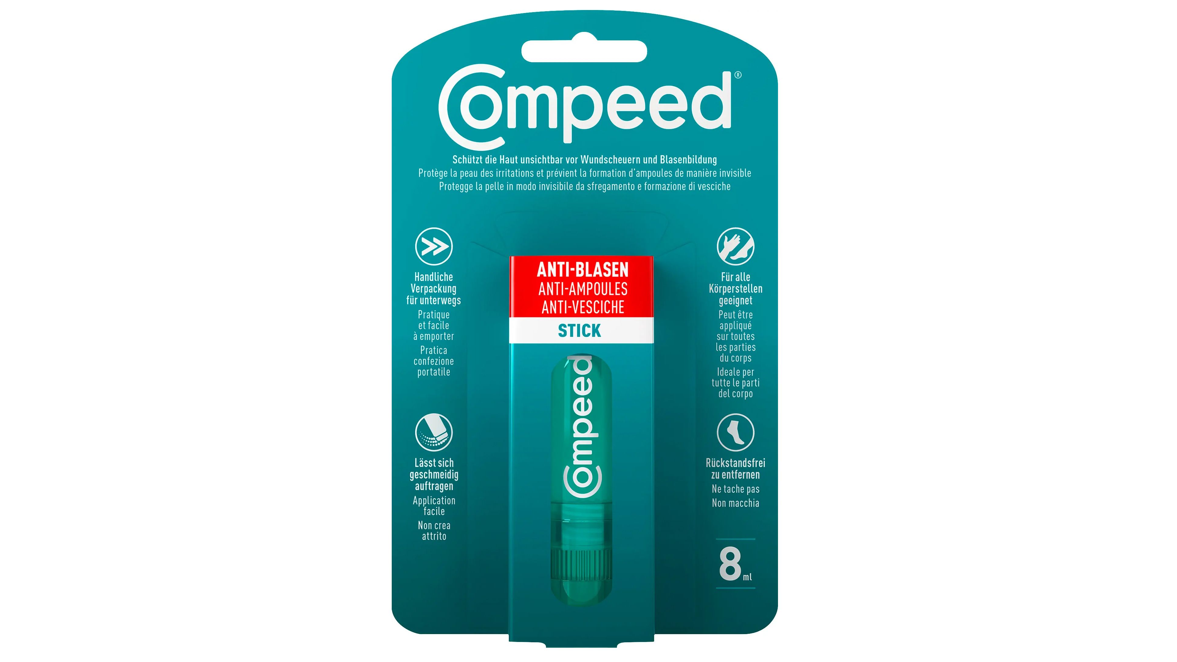 Praktisch für die Handtasche und ein treuer Begleiter im Sommer: Anti-Blasen Stick von Compeed, 8,45 Euro beim Müller