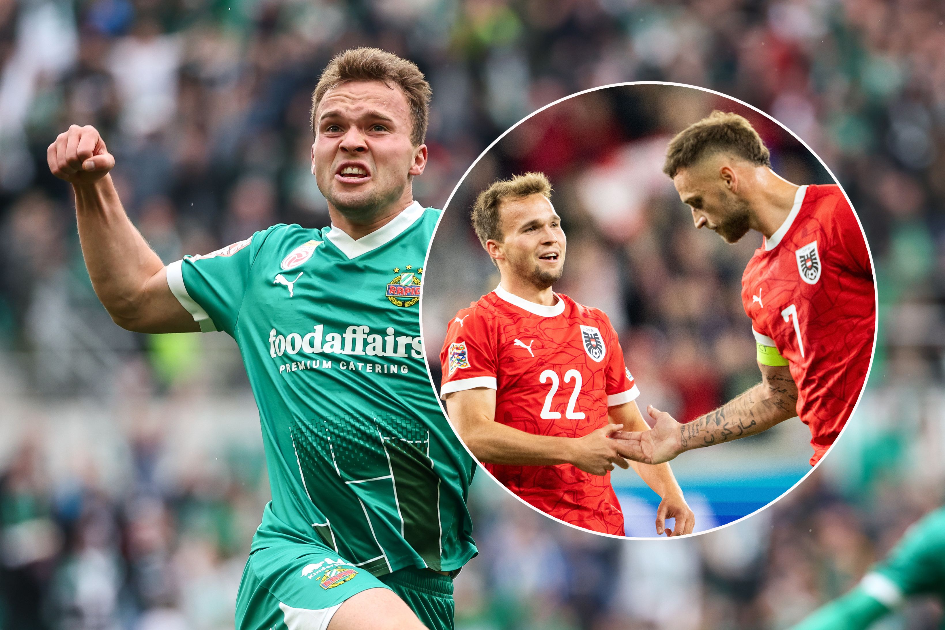 Matthias Seidl (l.) bei Rapid und im Nationalteam mit Marko Arnautovic.