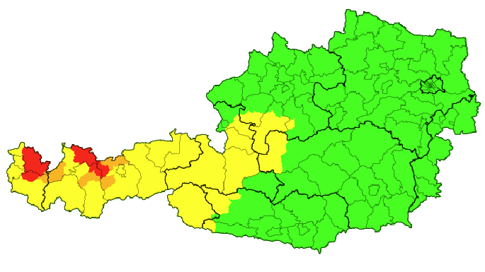Die Gewitterwarnungen am Mittwochabend.