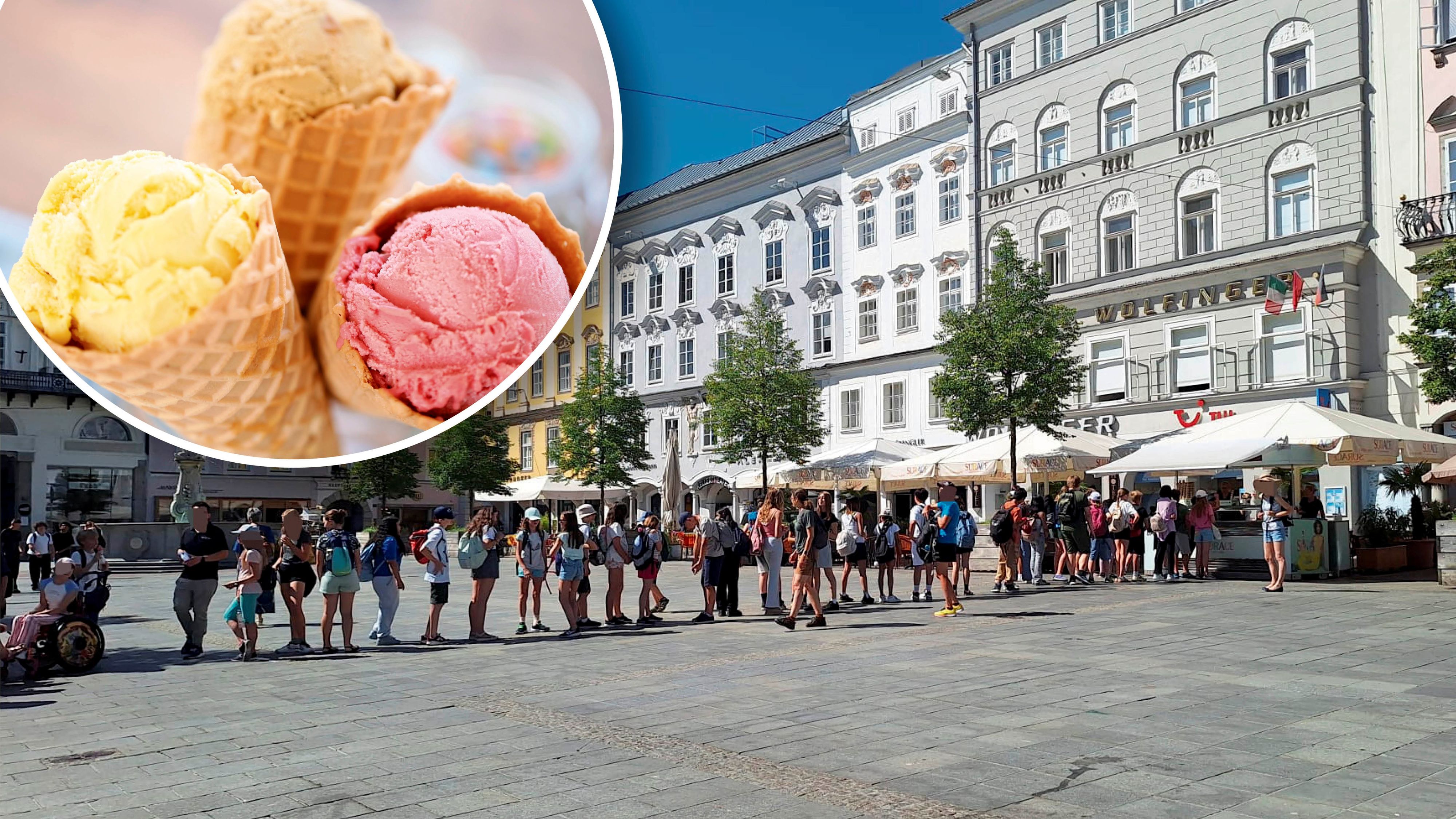 Unzählige Schüler mussten sich gedulden, warteten lange vor der Gelateria Surace am Linzer Hauptplatz. (Symbolbild)