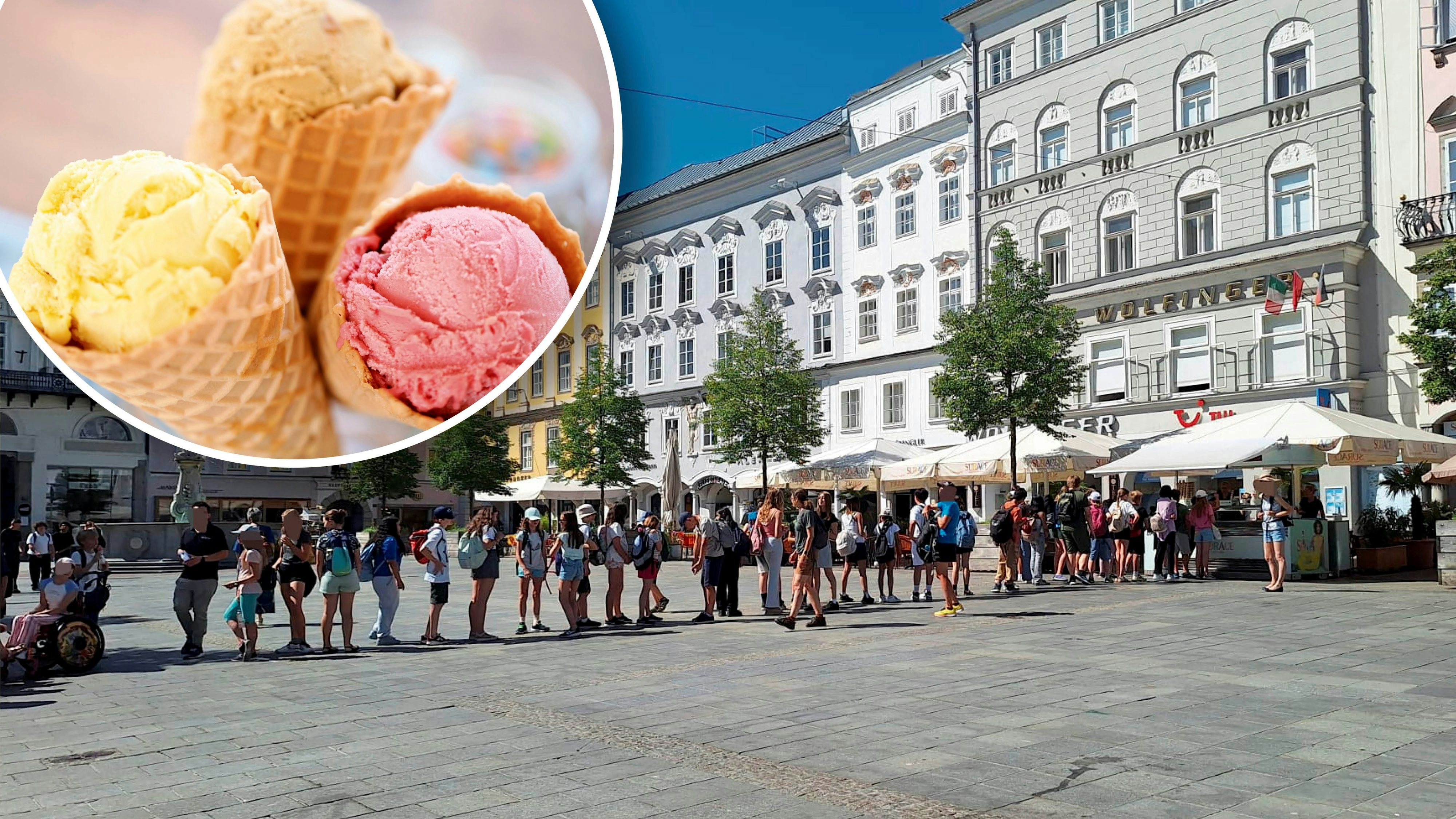 Heute.at - Knapp 30 Grad! Riesenschlange vor Eissalon in der City