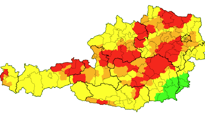 Die aktuellen Gewitter und Hagel-Warnungen für Österreich (17 Uhr).