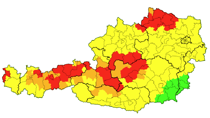 Die aktuellen Gewitter und Hagel-Warnungen für Österreich.