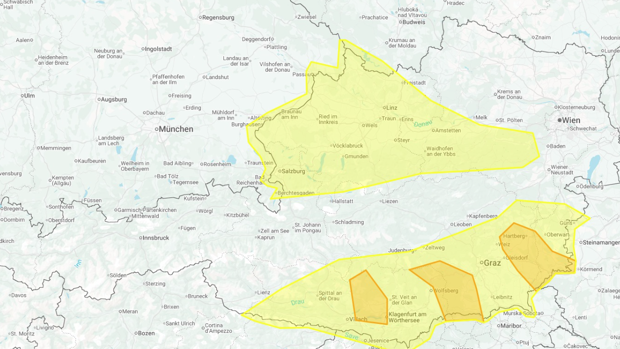Heute.at - Neue Unwetter-Karte – Multizellen treffen Österreich