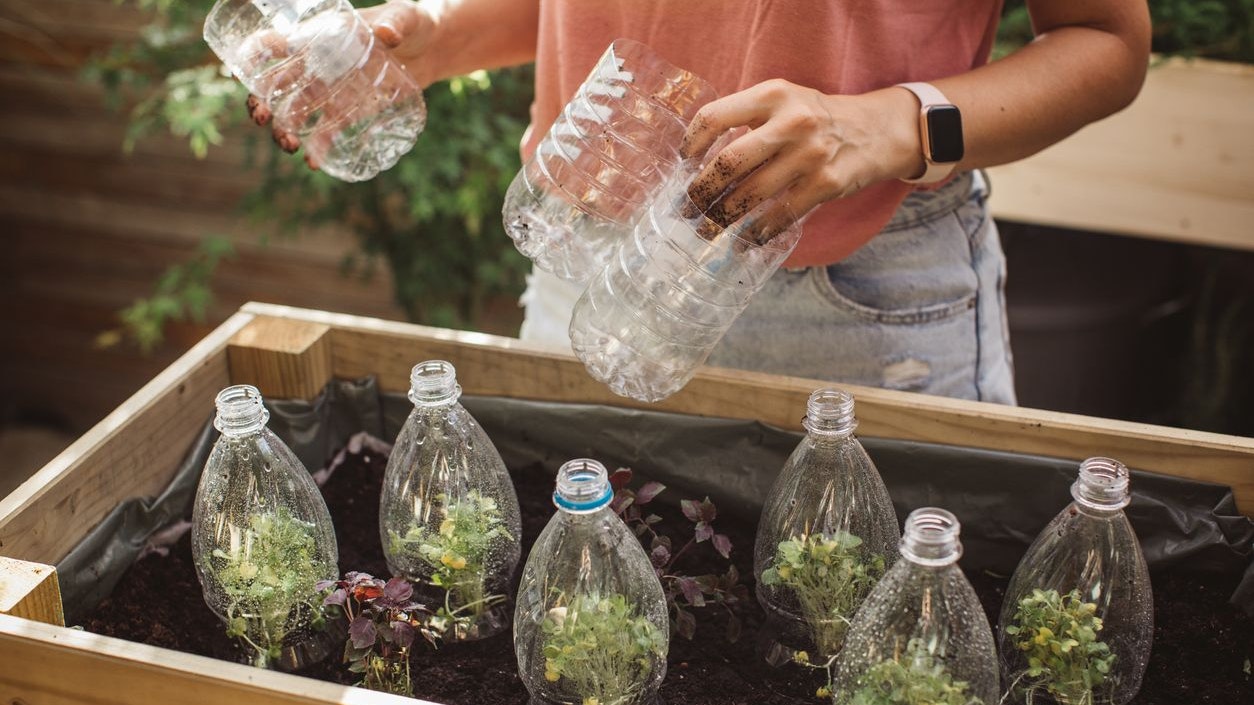 Gardening crafts made with recycled plastic bottles, environmental awareness is important to save our planet