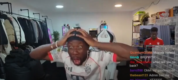 Alphonso Davies streamt live, als er die schlimme Verletzung seines Freundes Jamal Musiala mitansieht.