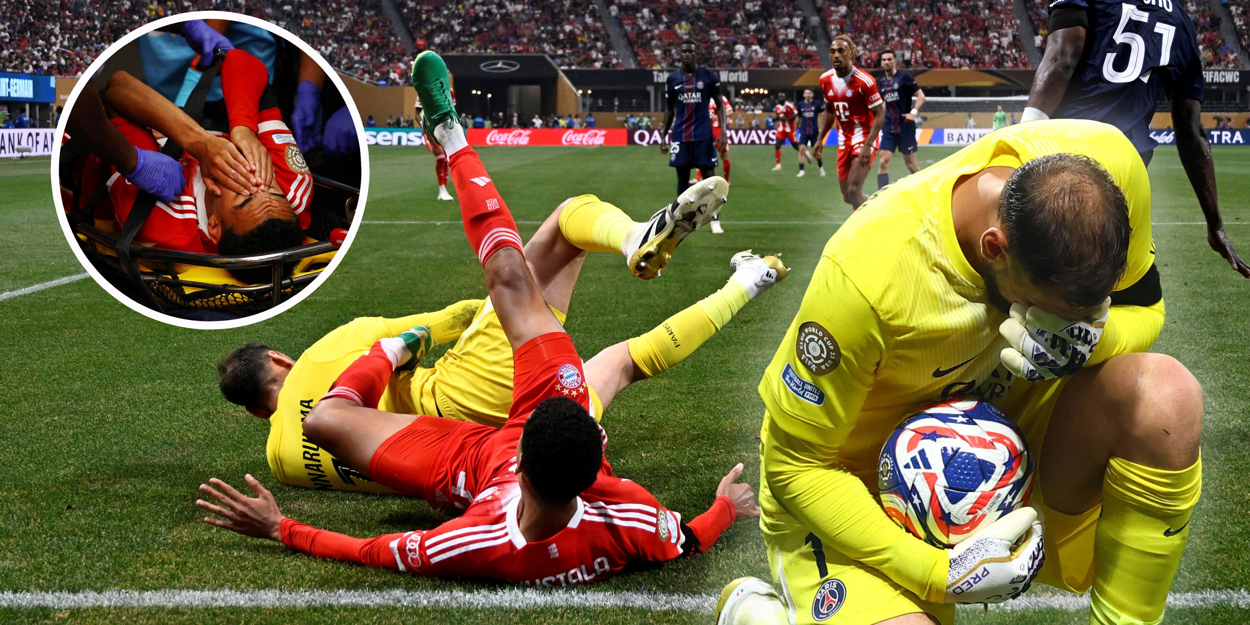 Gianluigi Donnarumma verletzt Jamal Musiala im Zweikampf aus Versehen schlimm, kämpft über das gesamte Spiel hinweg mit den Tränen.