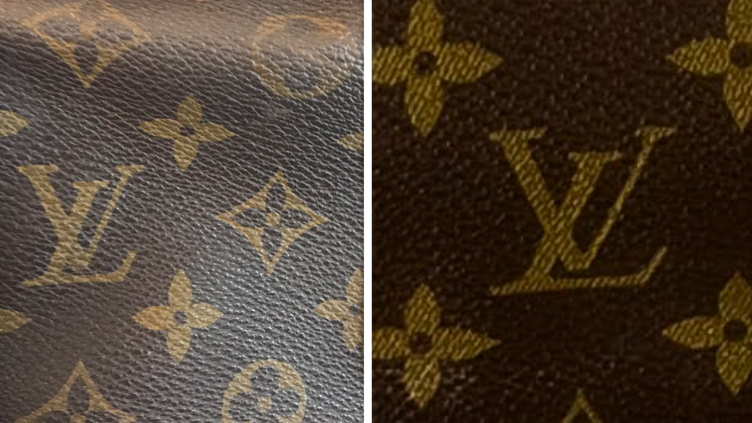 Monogram Louis Vuitton: Links gefälscht, rechts echt.