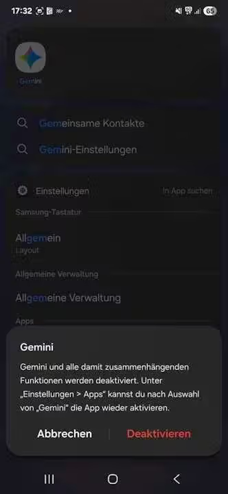 So kappst du alle Verbindungen mit Gemini. Der "Google Assistent" wird wieder als Assistent aktiviert.