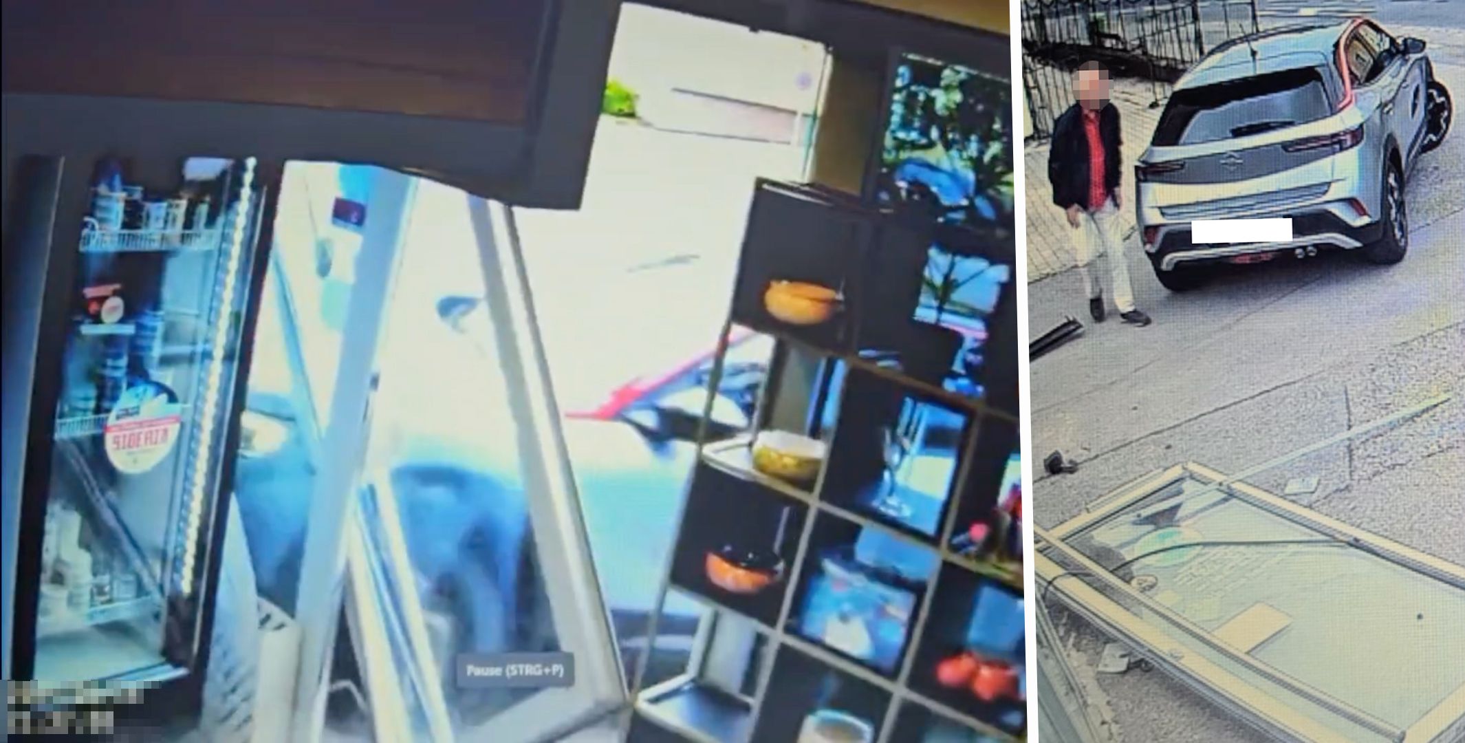 Der Moment des Aufpralls: Auf dem Video ist zu sehen, wie das Auto direkt durch die Tür kracht – der Automat wird nach innen geschleudert.