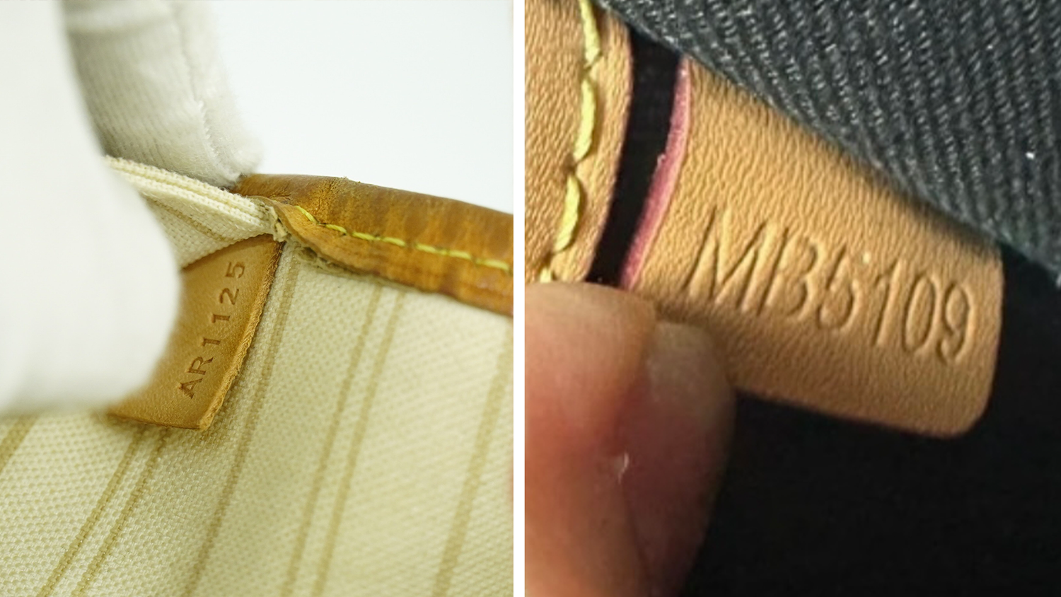 Seriennummer der Luxustasche: links echt, rechts gefälscht.