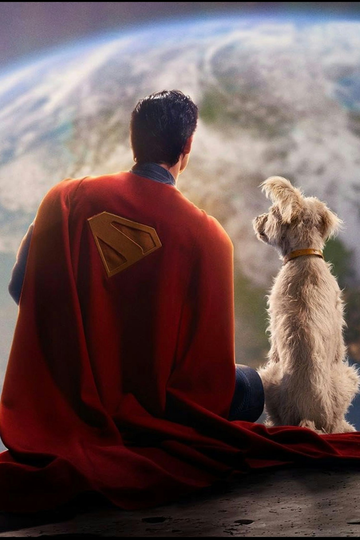 "Eines Tages wird das alles dir gehören": Superman (David Corenswet) und sein Super-Wuffi Krypto werfen in "Superman" einen Blick auf die Erde