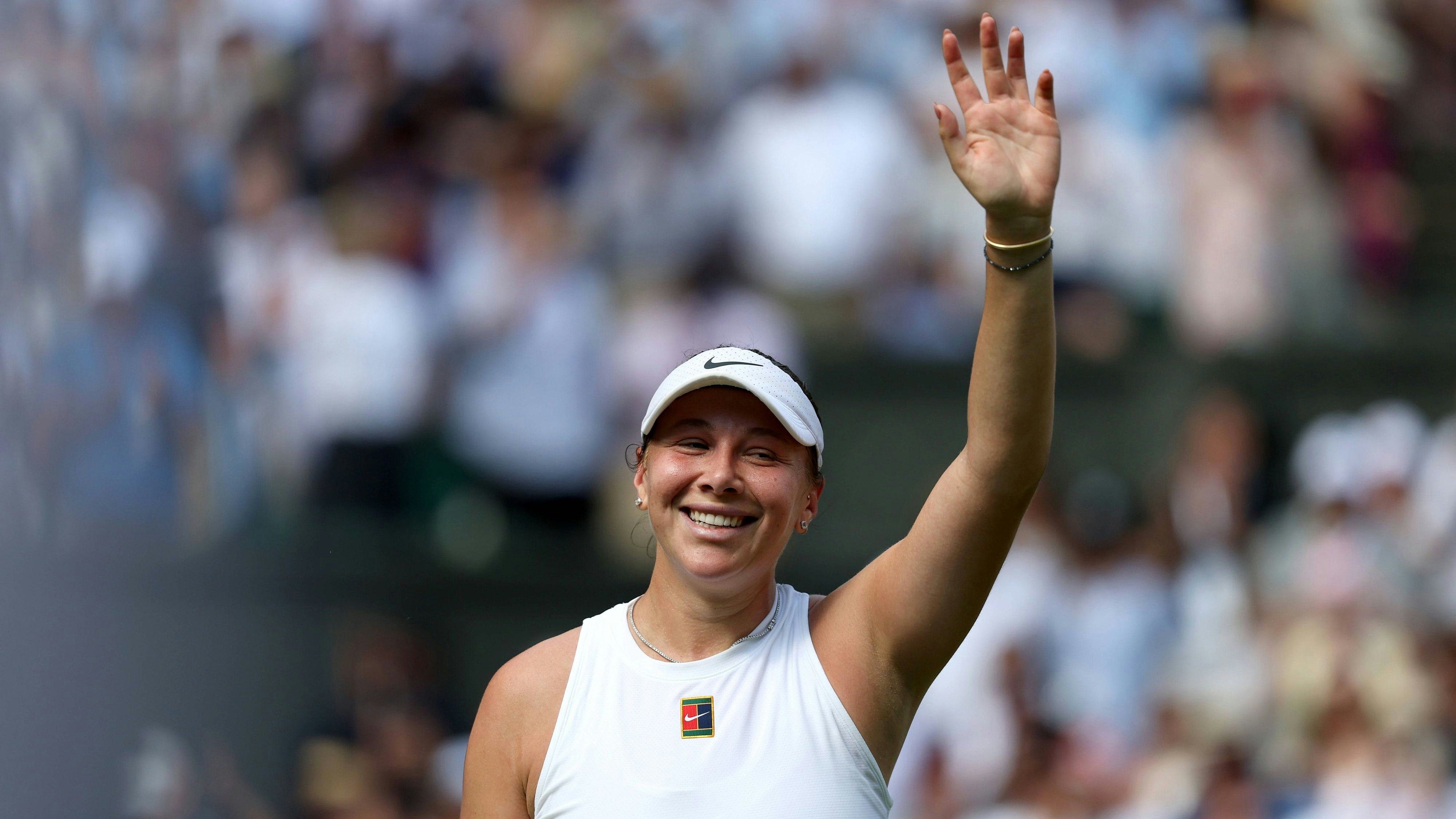 9th July 2025 All England Lawn Tennis and Croquet Club, London, England Wimbledon Tennis Tournament, Day 10 Amanda Anisimova USA celebrates after defeating Aryna Sabalenka BLR 6-4 4-6 6-4 to book her place in her First Ladies Singles Final PUBLICATIONxNOTxINxUK ActionPlus12812112 JohnxPatrickxFletcher
